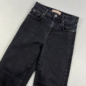 7 For All Mankind Luxe Vintage Cropped Alexa Black Wide Leg Jeans High Rise Raw